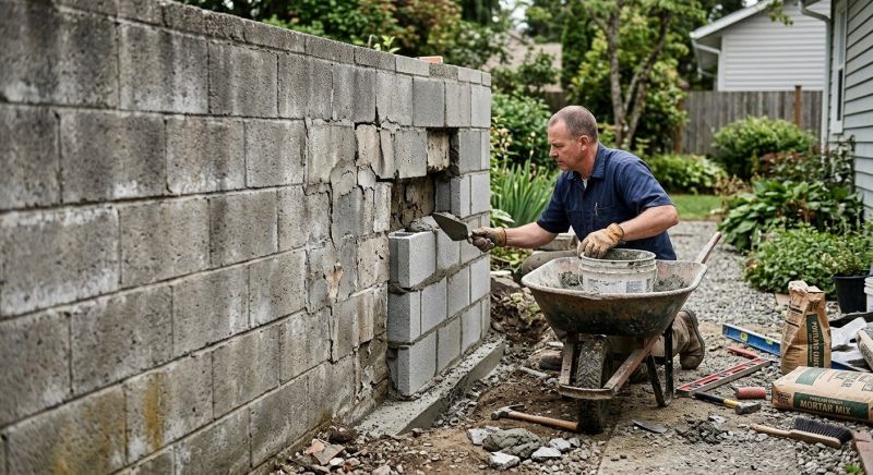 Cinder Block Wall Repair in O Fallon, MO